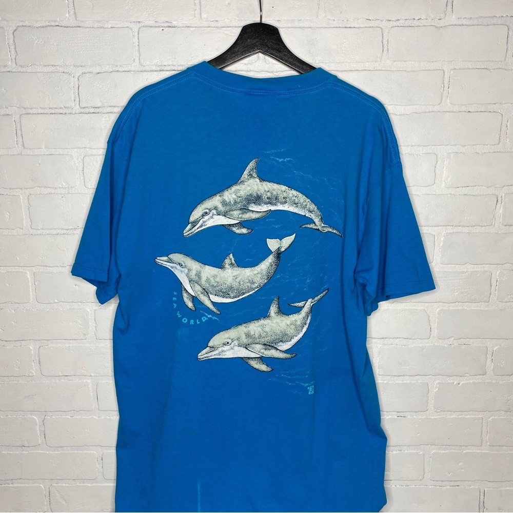 Vintage Dolphin Sea World Shirt Mens Blue Shirt Tultex XL